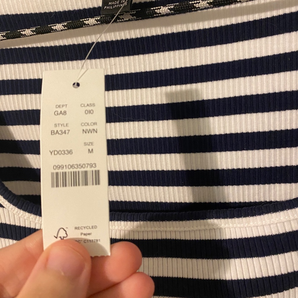 J. Crew Navy and White Striped Long Sleeve Ribbed Tee - Picture 4 of 8